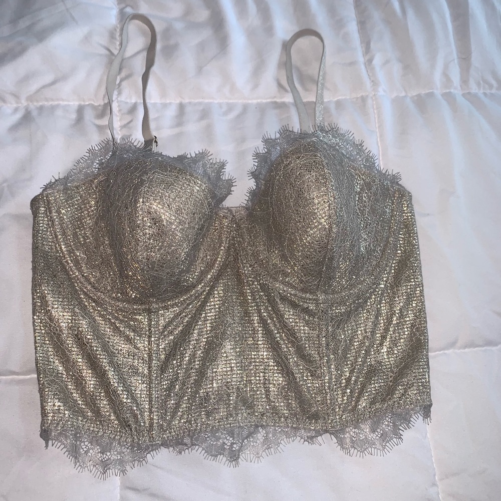 Gold lace bustier with thong